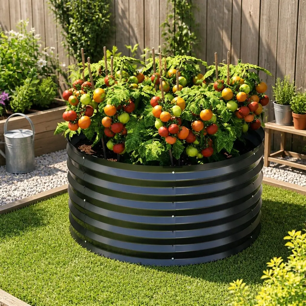 Galvanised Raised Garden Bed 90x45cm Round Latches Planter Box for Vegetables Herbs and Flowers