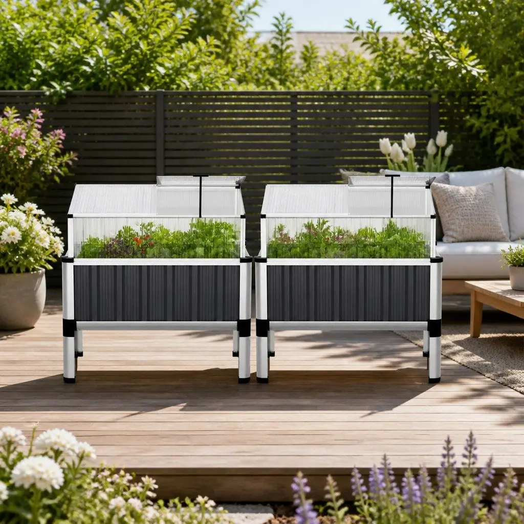 Raised Garden Bed 80x49x74cm Greenhouse Planter Polycarbonate Roof