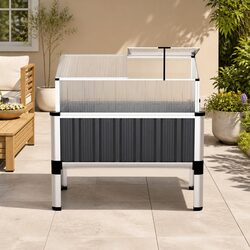 Raised Garden Bed 80x49x74cm Greenhouse Planter Box Aluminium Grey Herb