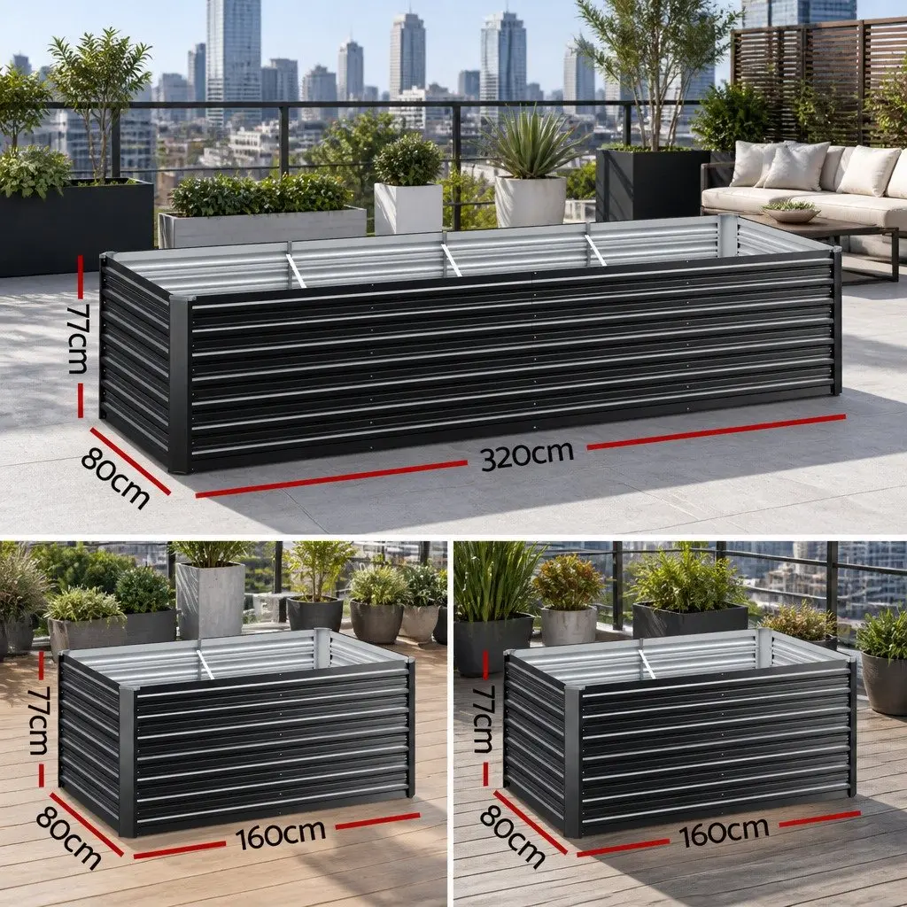 Raised Garden Bed 320cm Extra Deep 77cm 2-in-1 Modular Galvanised Steel Planter Box