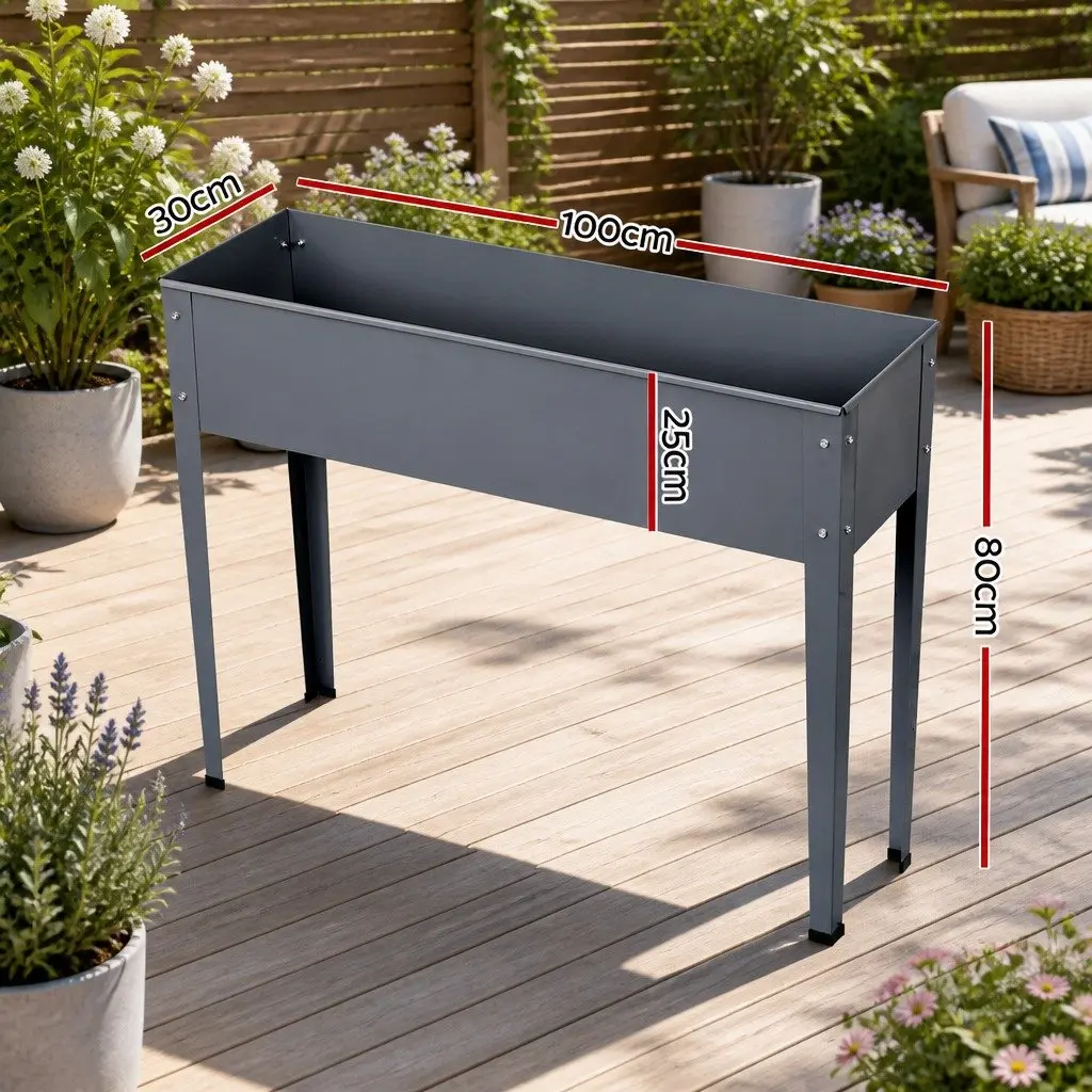 Elevated Garden Bed Planter Box 100x80x30cm Raised Outdoor Herb Flower Vegetable with Drainage Holes and Rounded Safety Edges