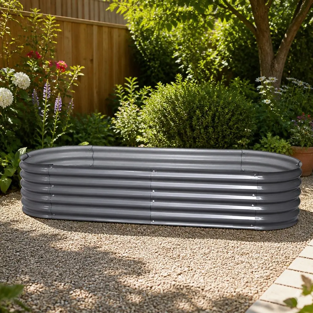 Raised Garden Bed 160x80x42cm Galvanised Steel Oval Planter Box Weather Resistant