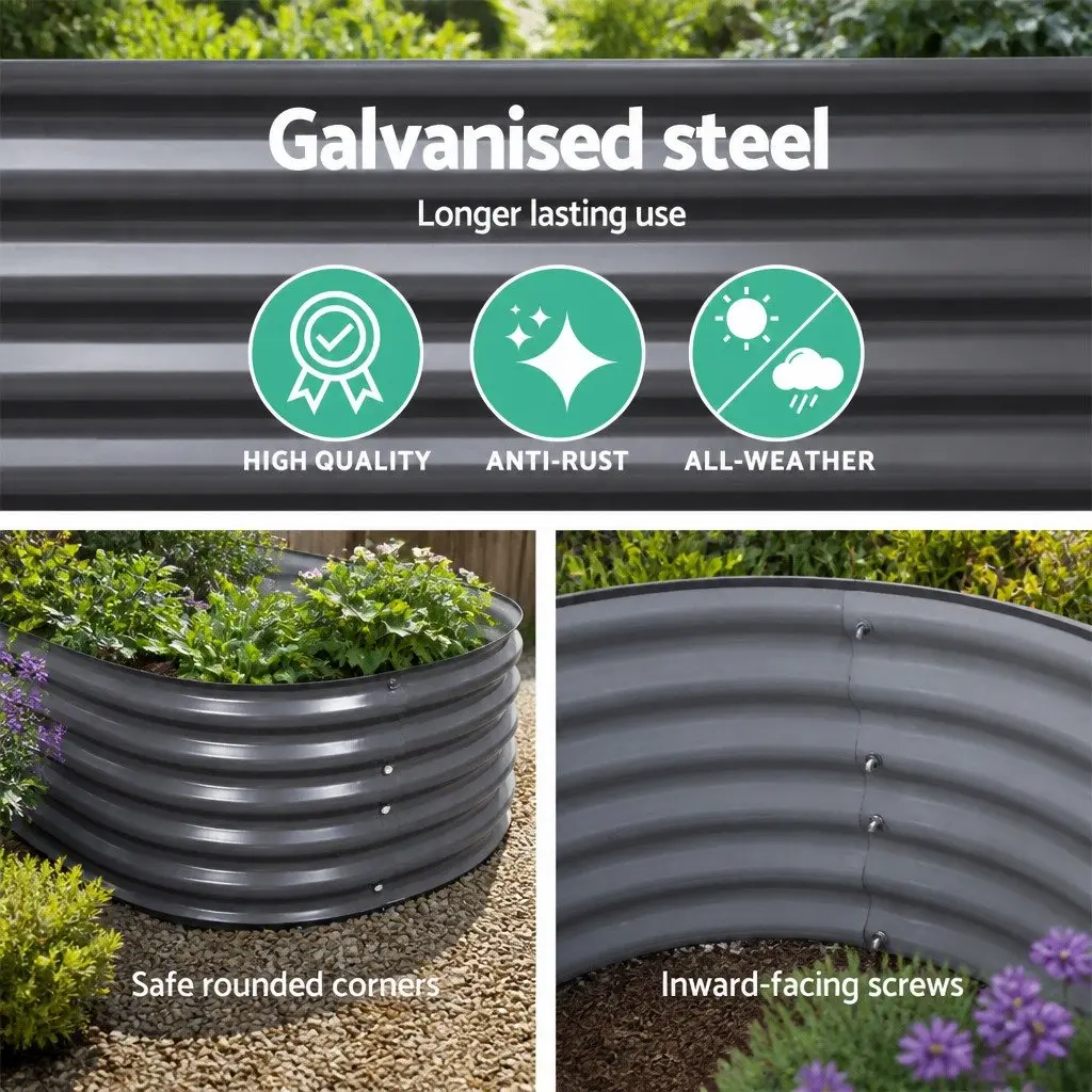 Raised Garden Bed 160x80x42cm Galvanised Steel Oval Planter Box Weather Resistant