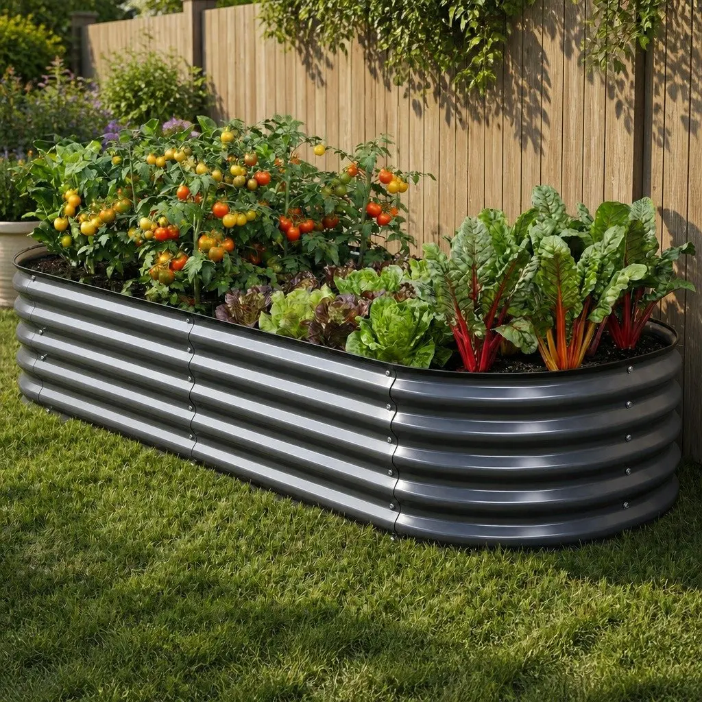 Raised Garden Bed 4 Pack Oval Galvanized Steel Planter Box Kit Vegetables
