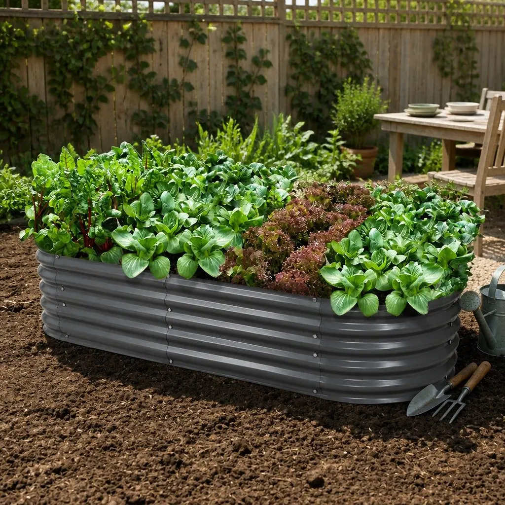 Raised Garden Bed 160x80x42cm Galvanised Steel Oval Planter Box Rustproof Easy Assembly