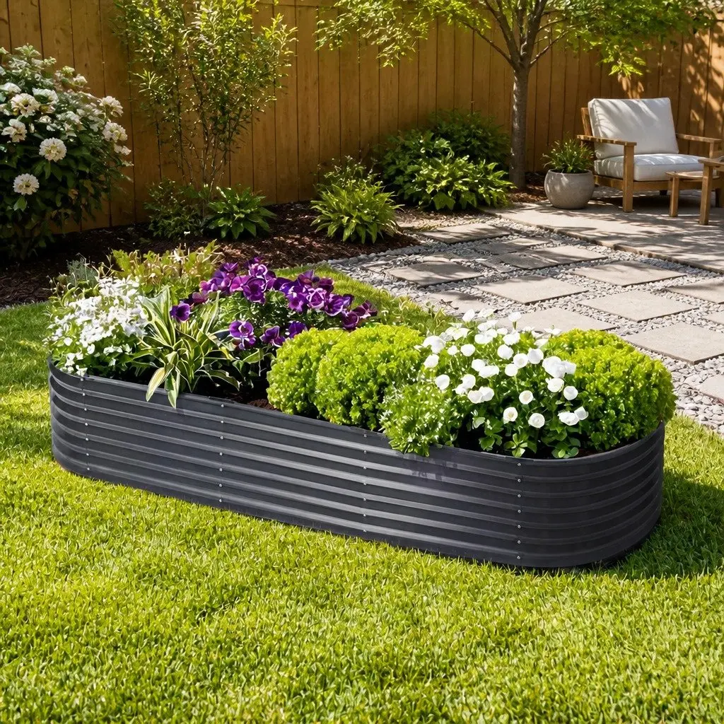 Raised Garden Bed 240x80x42cm Galvanised Steel Oval Planter Box