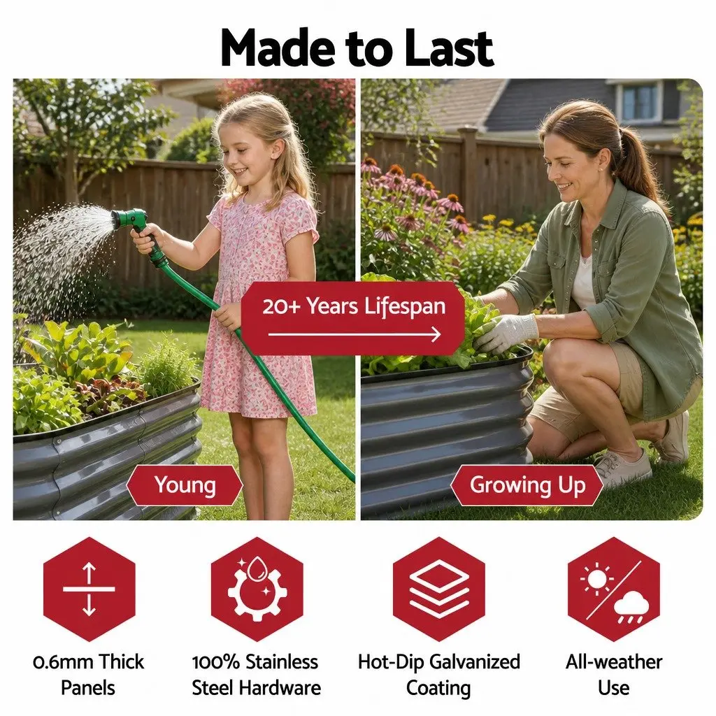 Raised Garden Bed Kit 4 Pcs Oval Galvanized Steel Planter Boxes 320x80x42cm