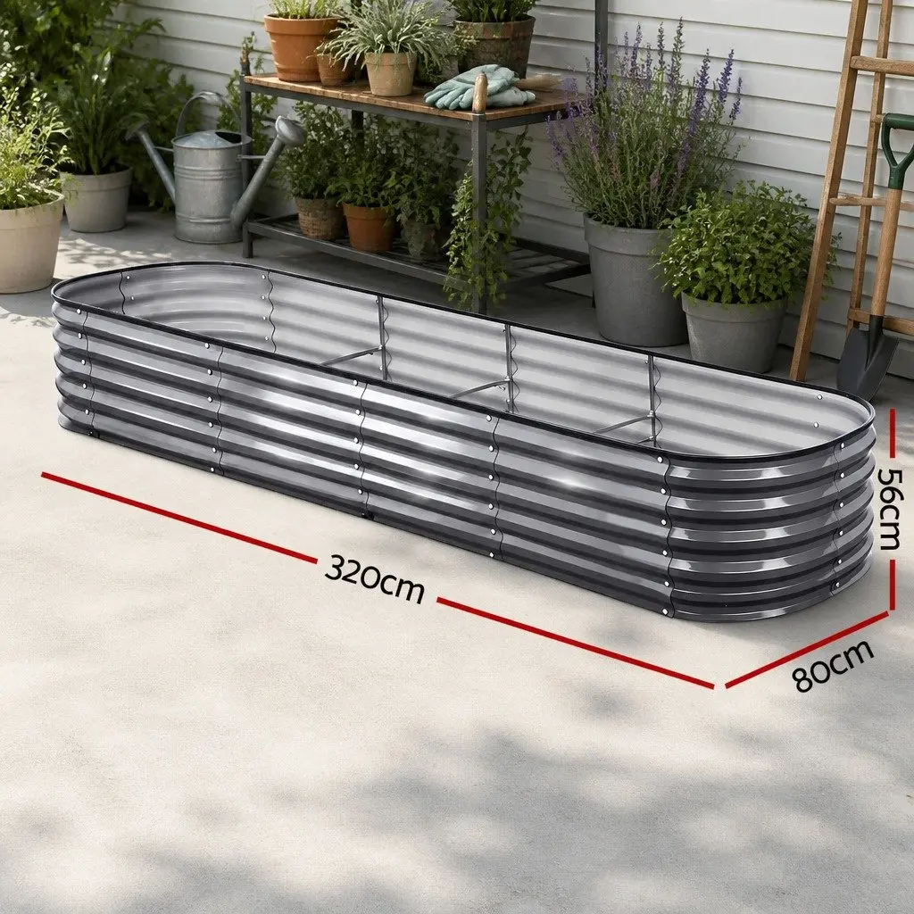 Raised Garden Bed Kit 4 Pcs Oval Galvanized Steel Planter Boxes 320x80x42cm