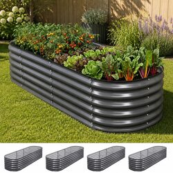 Raised Garden Bed Kit 4 Pcs Oval Galvanized Steel Planter Boxes 240x80x56cm