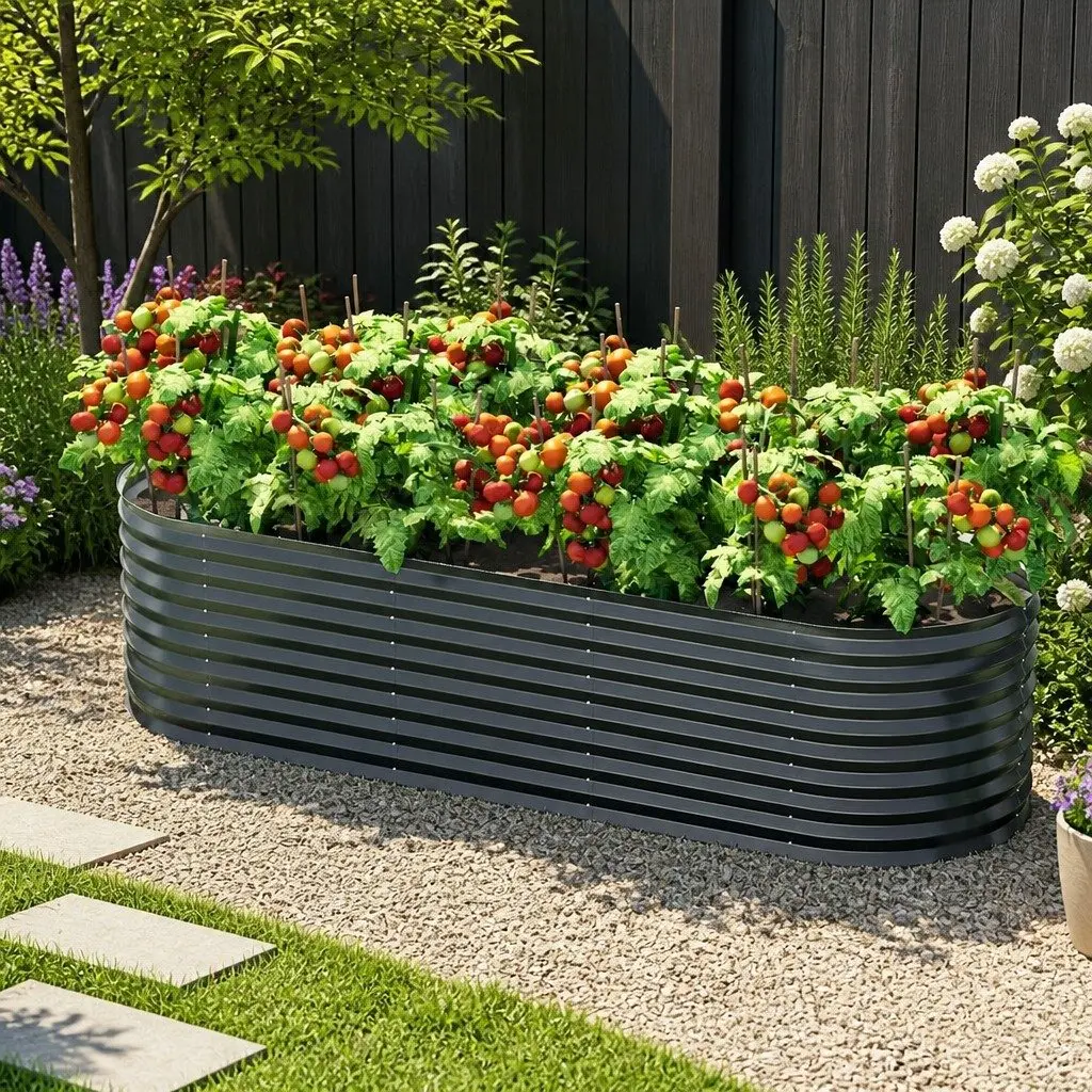 Raised Garden Bed 240cm x 80cm Oval Planter Box Galvanized Steel Durable Anti-Rust