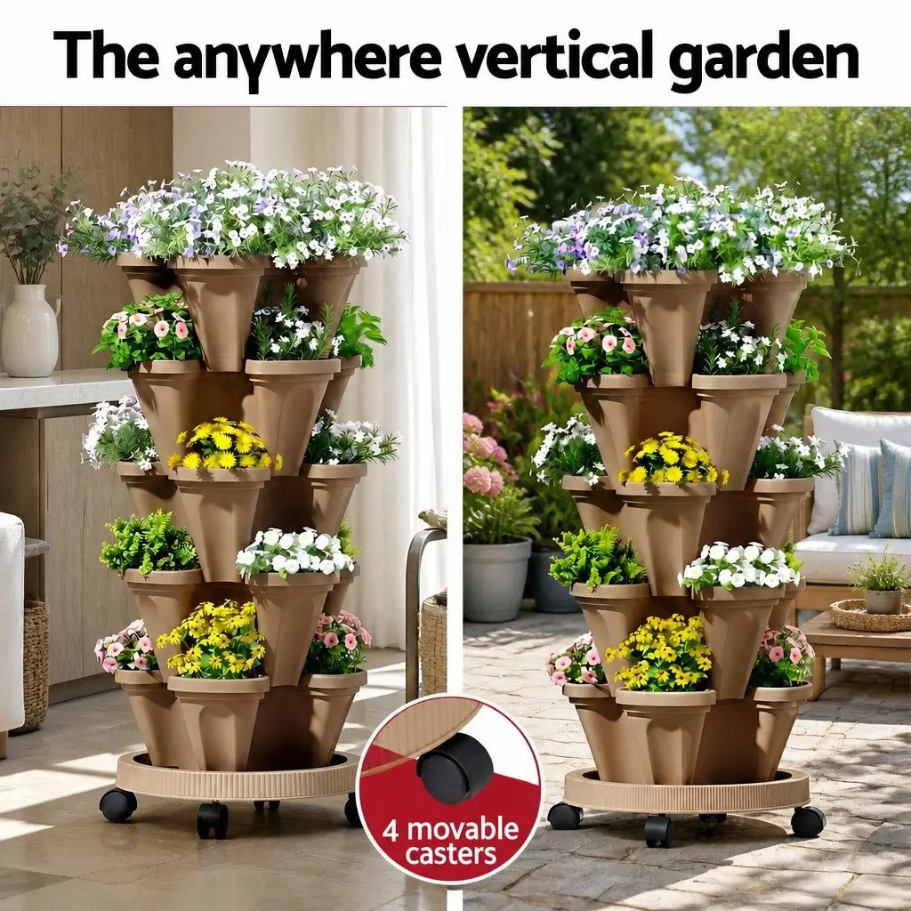 5 Tier Stackable Vertical Garden Bed Planter Tower Indoor Outdoor Herbs