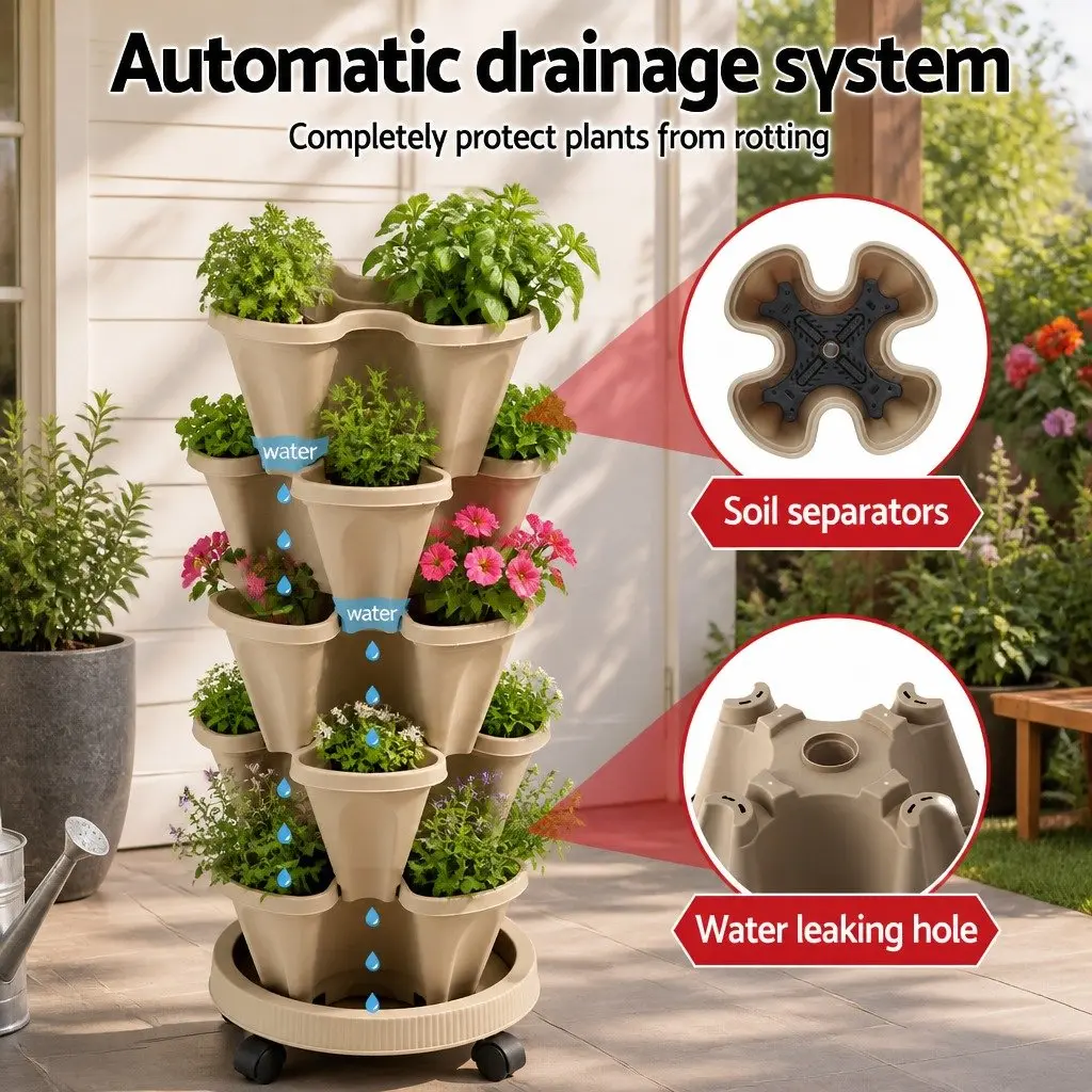 5 Tier Stackable Vertical Garden Bed Planter Tower Indoor Outdoor Herbs