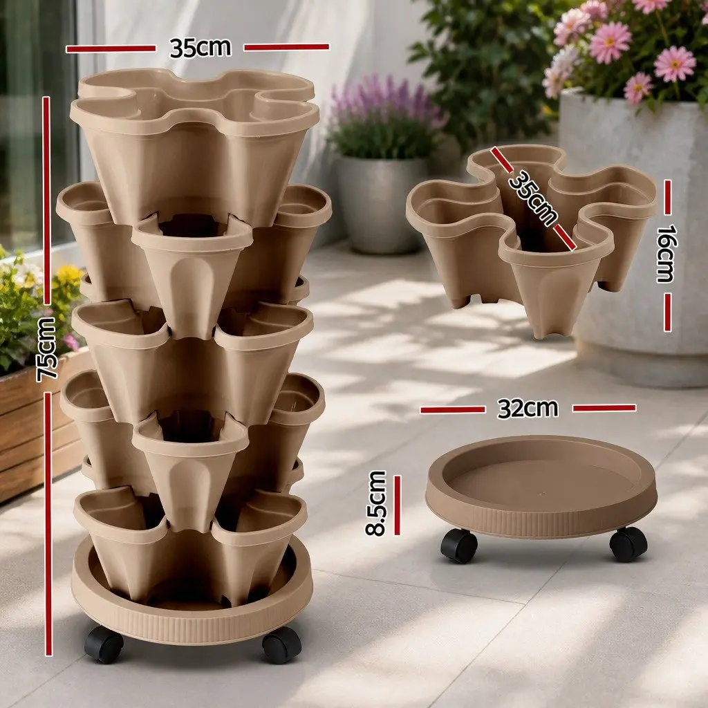 5 Tier Stackable Vertical Garden Bed Planter Tower Indoor Outdoor Herbs