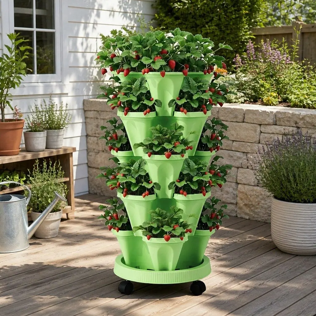 5 Tier Stackable Vertical Garden Planter Bed with Casters for Indoor Outdoor Herbs