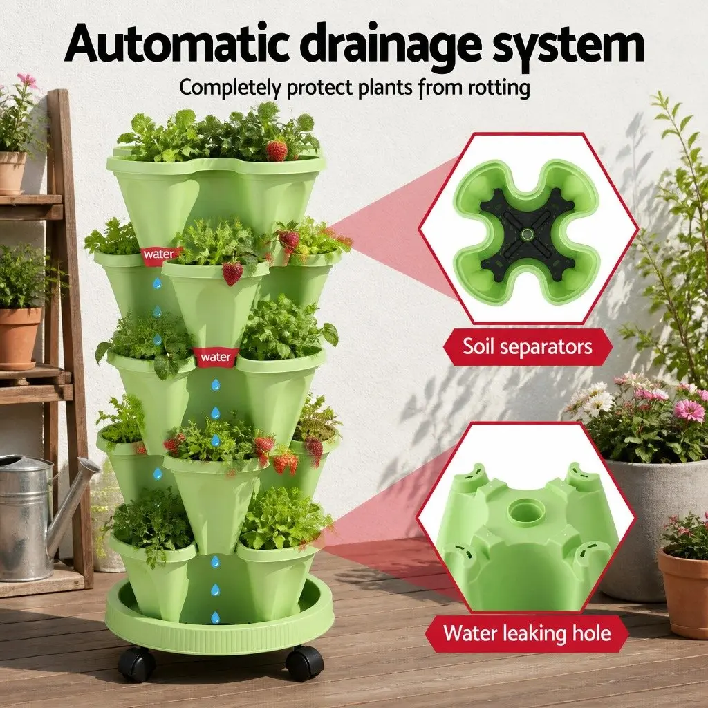 5 Tier Stackable Vertical Garden Planter Bed with Casters for Indoor Outdoor Herbs