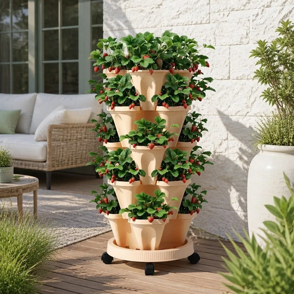 5 Tier Stackable Vertical Garden Bed Planter with Casters for Indoor Outdoor Herbs