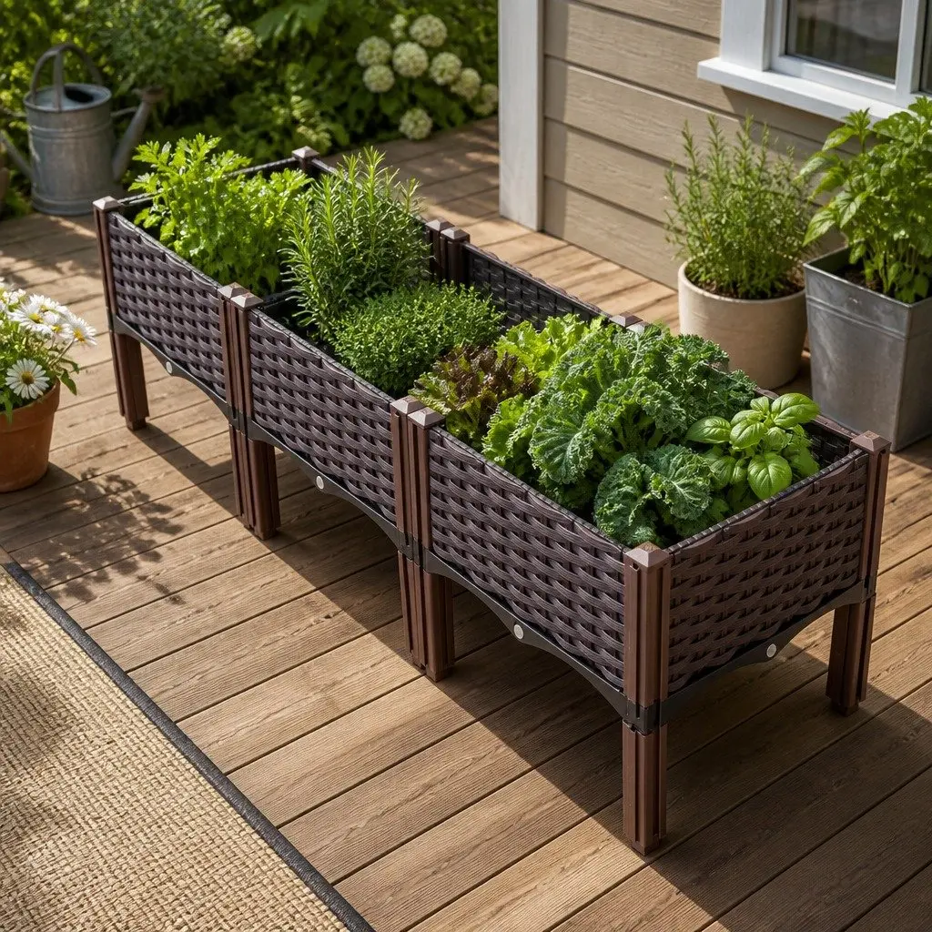 Raised Garden Bed Planter Box 120x40x36cm Durable PP Construction with Drainage for Vegetable Herb Flower Growing