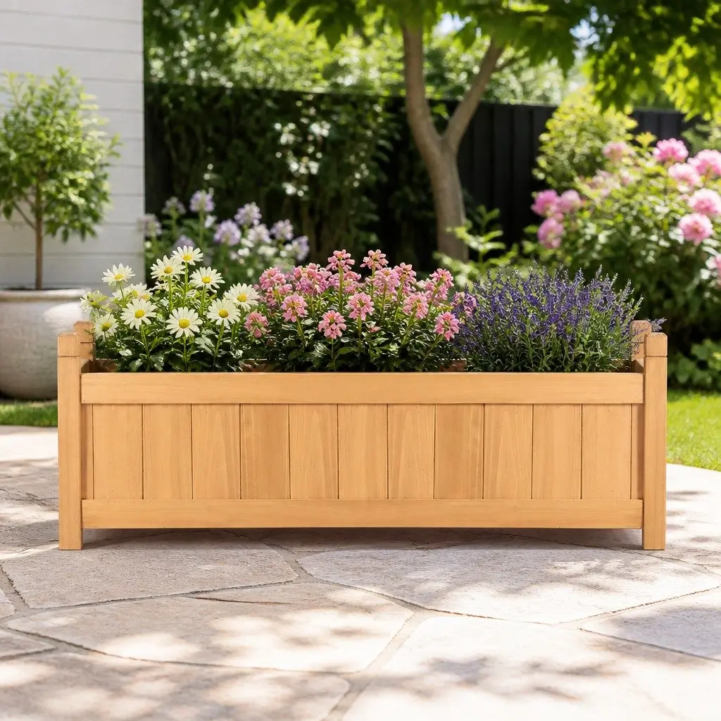 Raised Garden Bed Wooden Planter Box 90x30x33cm Vegetable Growing Container Set
