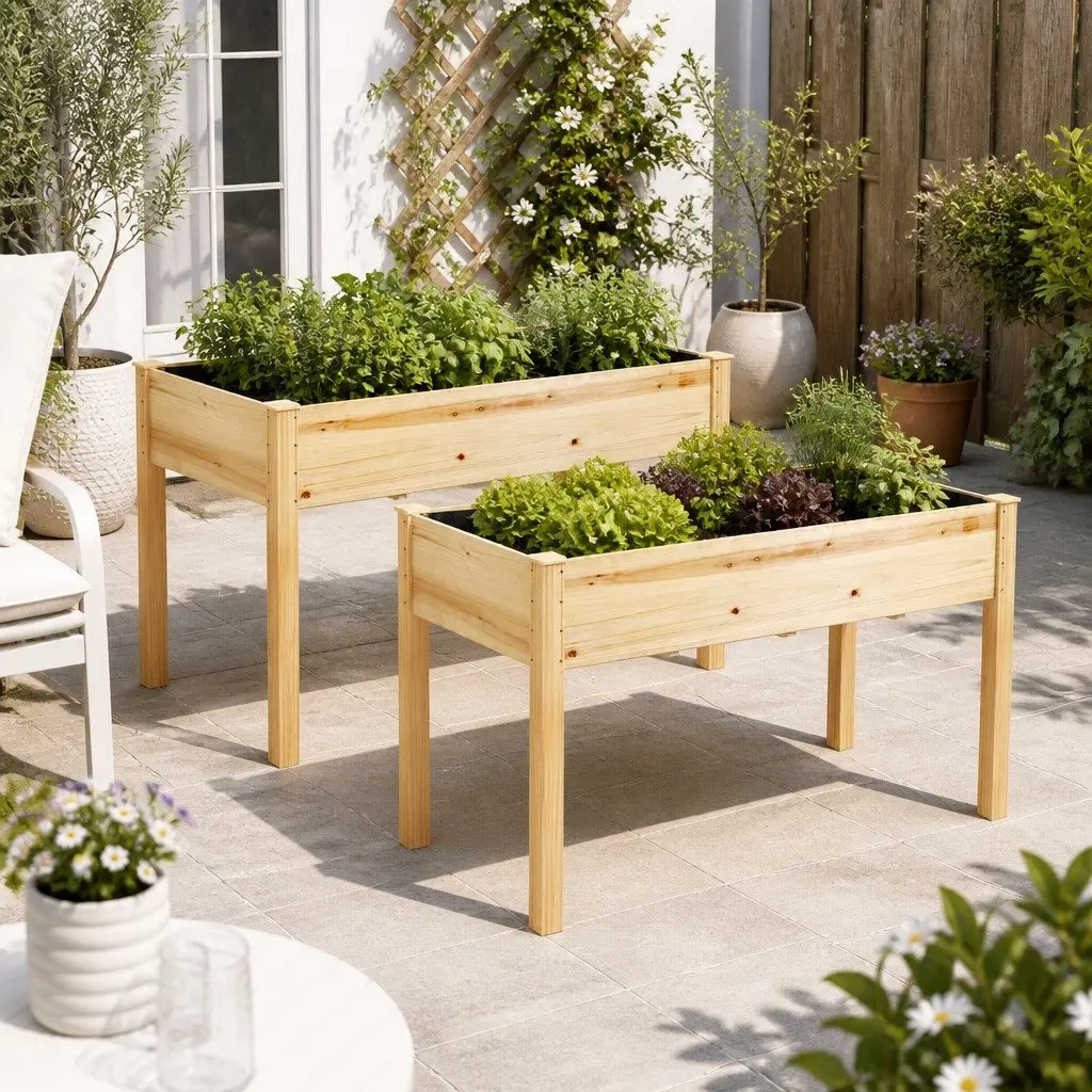 Raised Garden Bed 120x60x80cm Wooden Planter Box Elevated with Garden Bed Liner