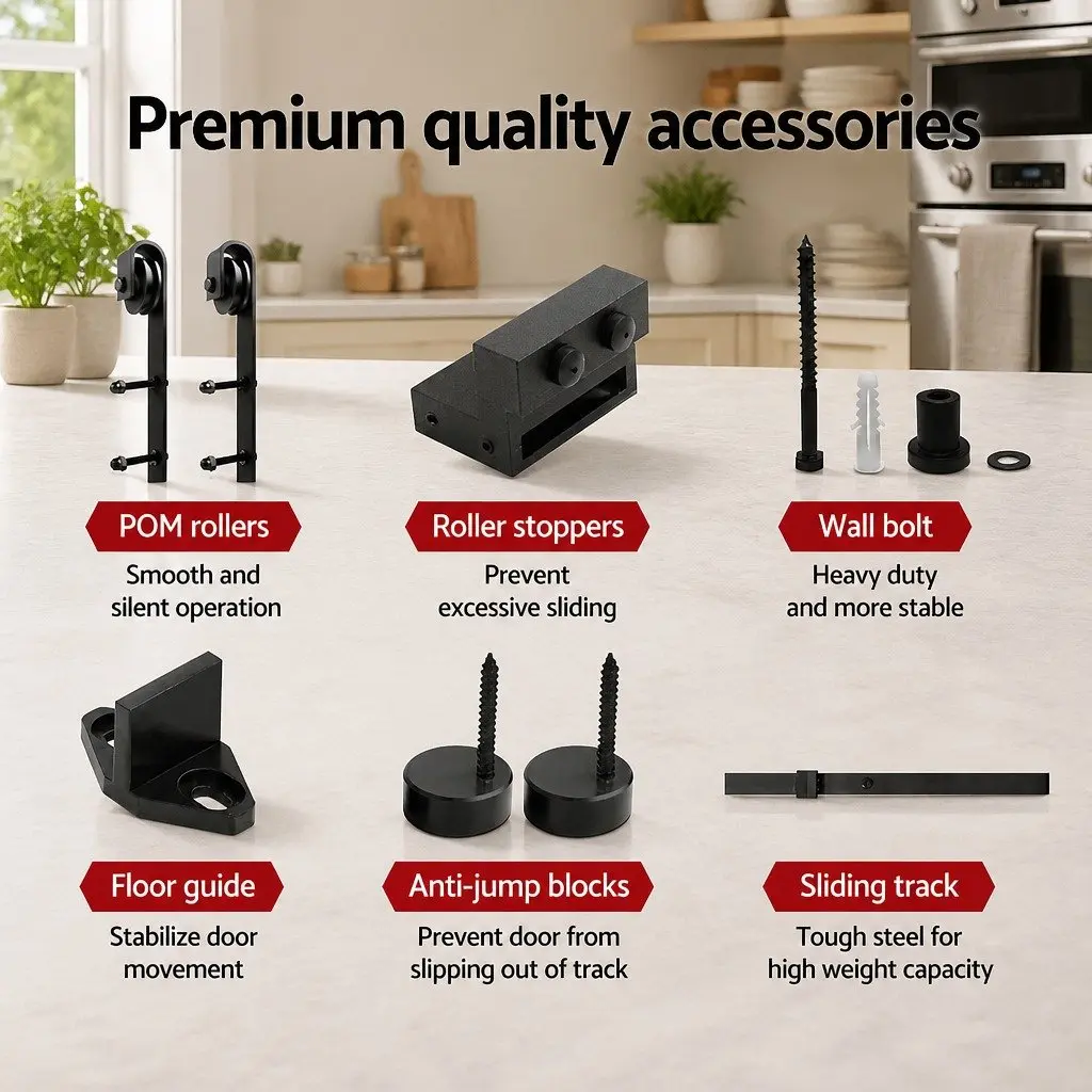Sliding Barn Door Hardware Track Set 2.44m White Matte Roller Guide Stop