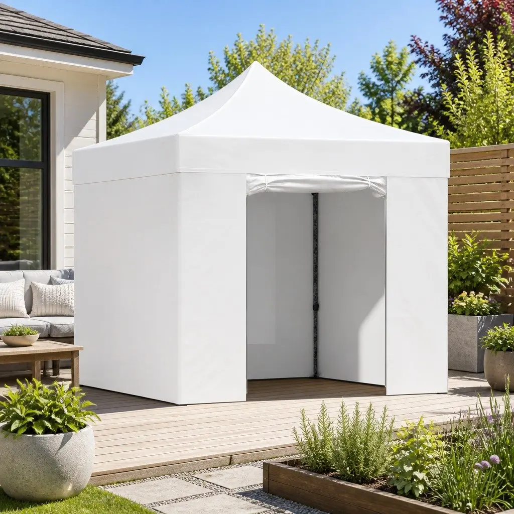 Pop Up Gazebo 3x3m Folding Marquee Tent Durable Steel Frame Adjustable Height with Mesh Walls Carry Bag Sandbags Ropes and Pegs