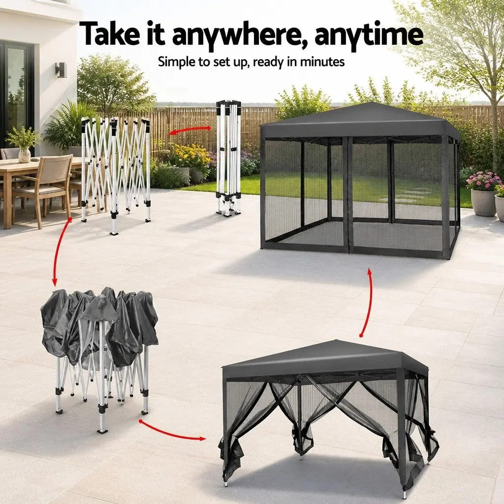 Pop Up Gazebo Canopy 3x3m UV Resistant Waterproof with Mesh Walls