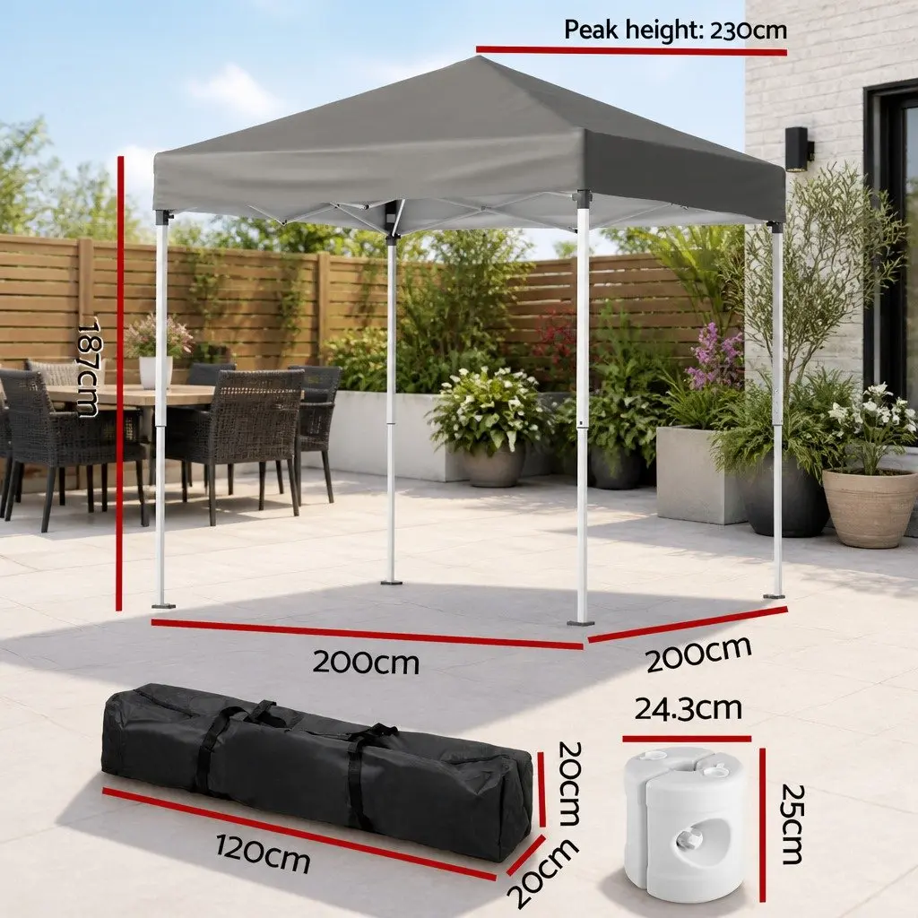 Outdoor Gazebo 2x2m Adjustable Height UV Water Resistant Canopy with Base Pods Grey