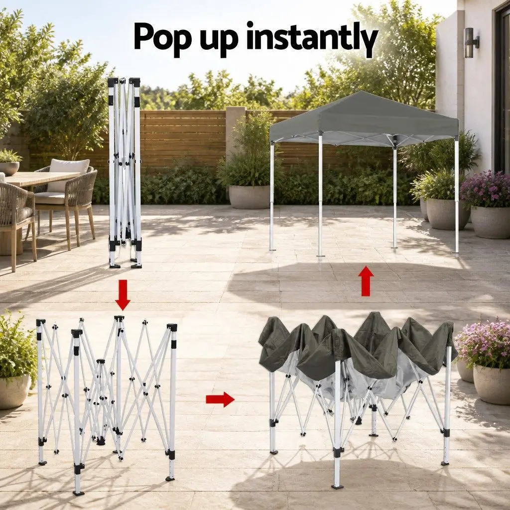 Outdoor Gazebo 2x2m Adjustable Height UV Water Resistant Canopy with Base Pods Grey