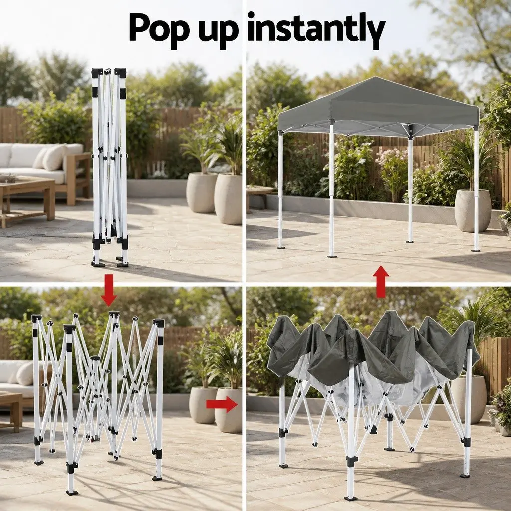 Gazebo 2x2m Portable Canopy with Adjustable Height UV Water Resistant Fabric for Outdoor Patio Garden Events