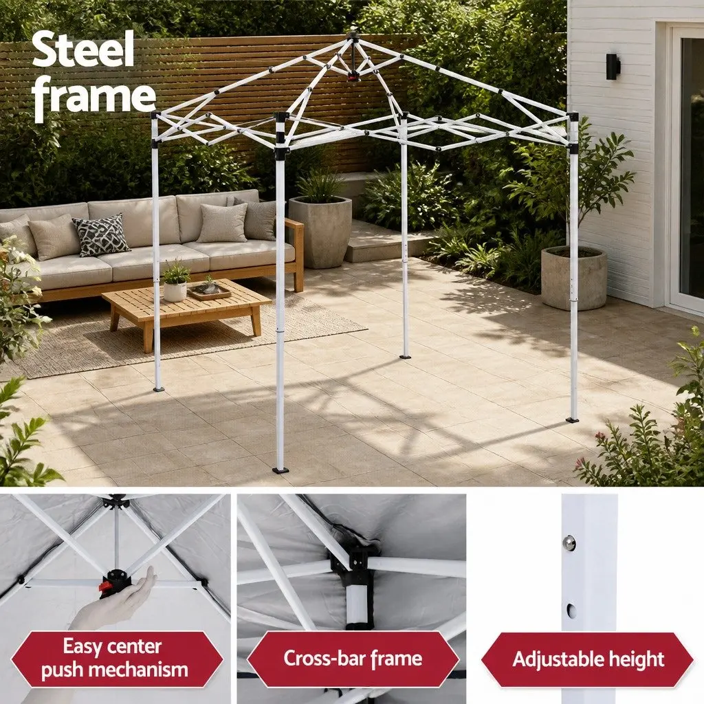 Gazebo 2x2m Portable Canopy with Adjustable Height UV Water Resistant Fabric for Outdoor Patio Garden Events