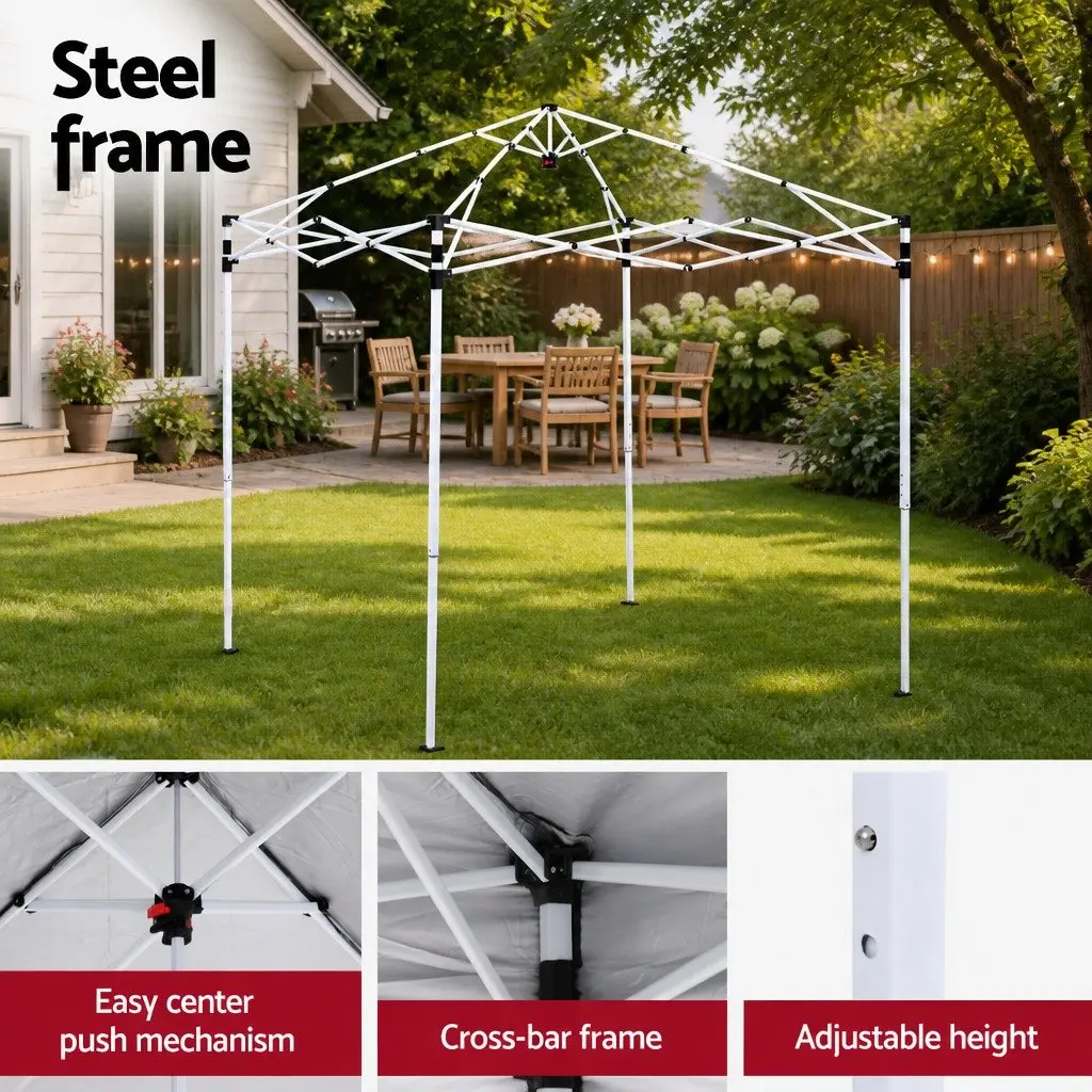 Gazebo 2x2m Portable Outdoor Shelter Adjustable Height Powder-coated Steel Frame White