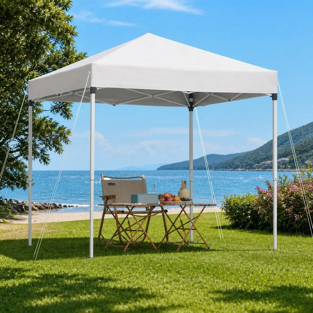 Gazebo 2x2m Portable Outdoor Shelter Adjustable Height Powder-coated Steel Frame White