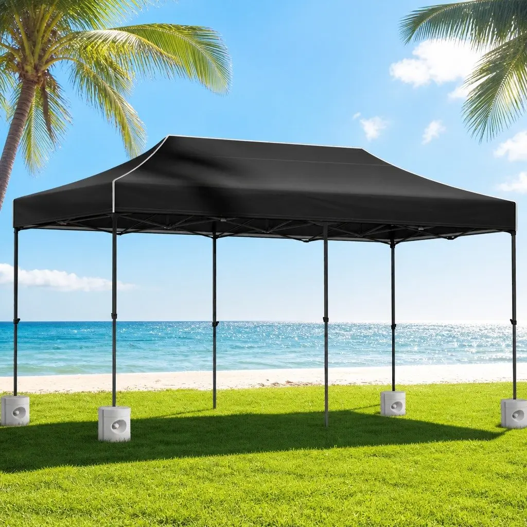 Pop Up Gazebo 3x6m Folding Outdoor Canopy Tent Weather Resistant with Removable Panels and 4 Base Pods Black