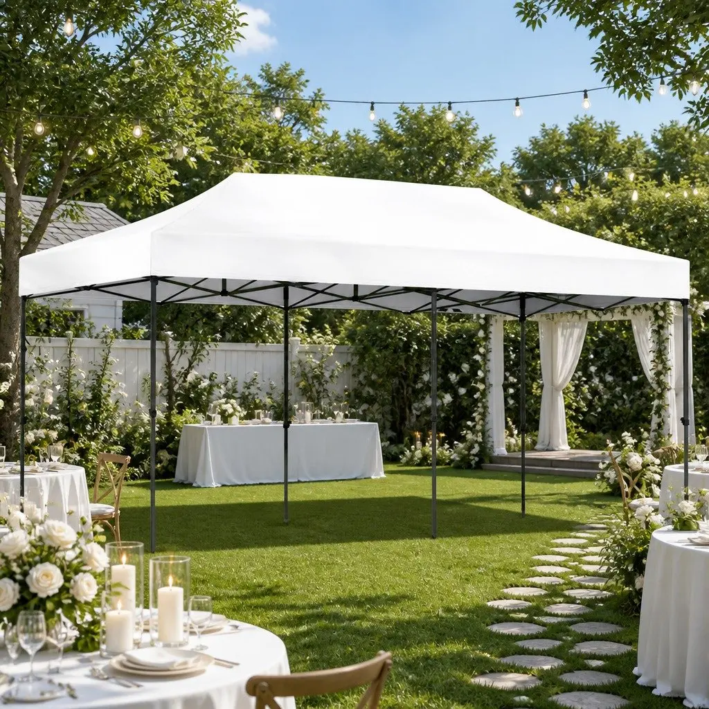 Pop Up Gazebo Tent 3x6m UV Water Resistant Adjustable Height Folding Canopy White
