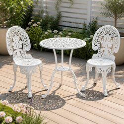 3PC Outdoor Bistro Dining Set White Chairs Table Patio Garden Furniture