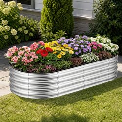 Raised Garden Bed Oval Metal Planter Box 150x70x30cm Large Outdoor Galvanised