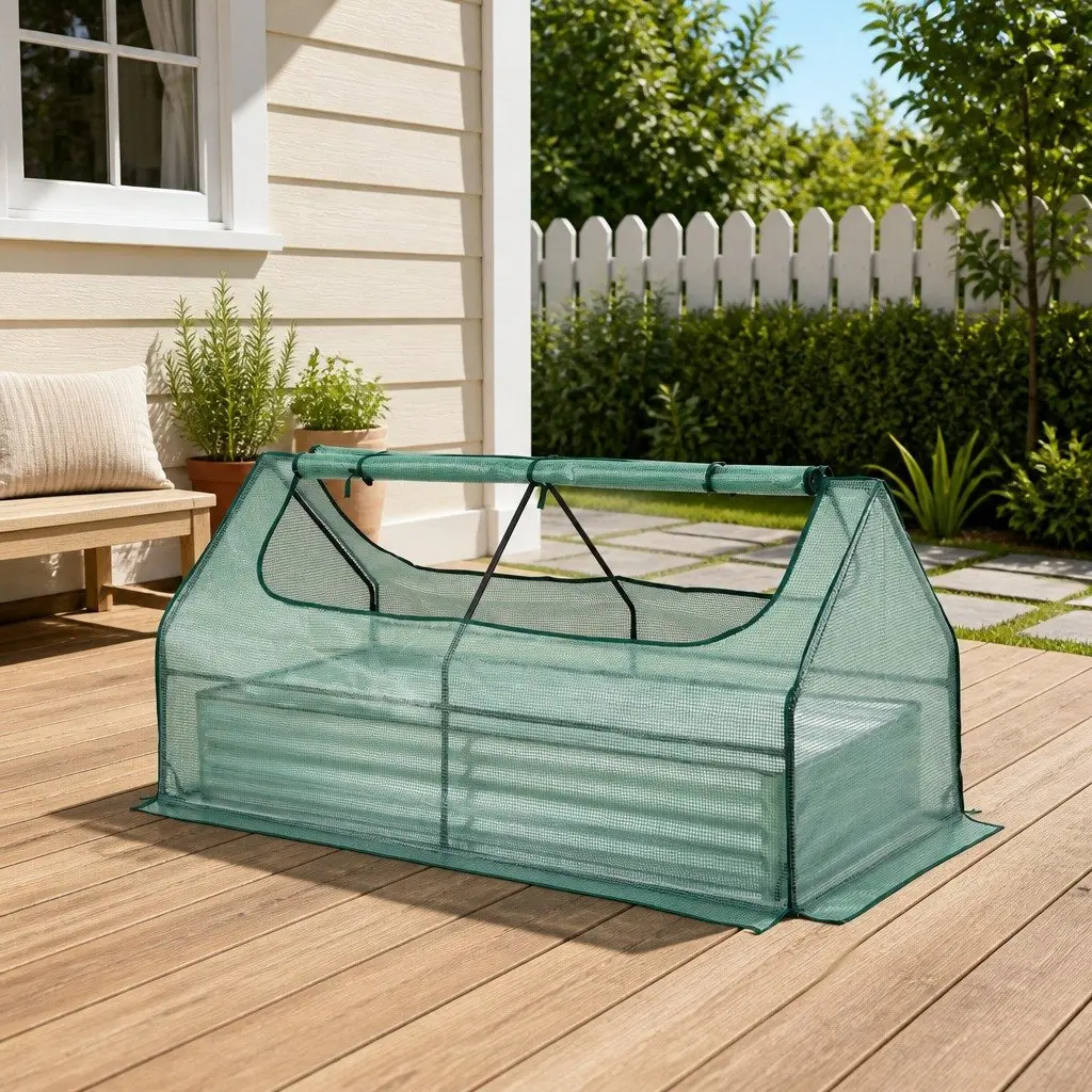Raised Garden Bed 3 in 1 Galvanised Planter Box with Greenhouse Cover and Ventilation Windows for Outdoor Use