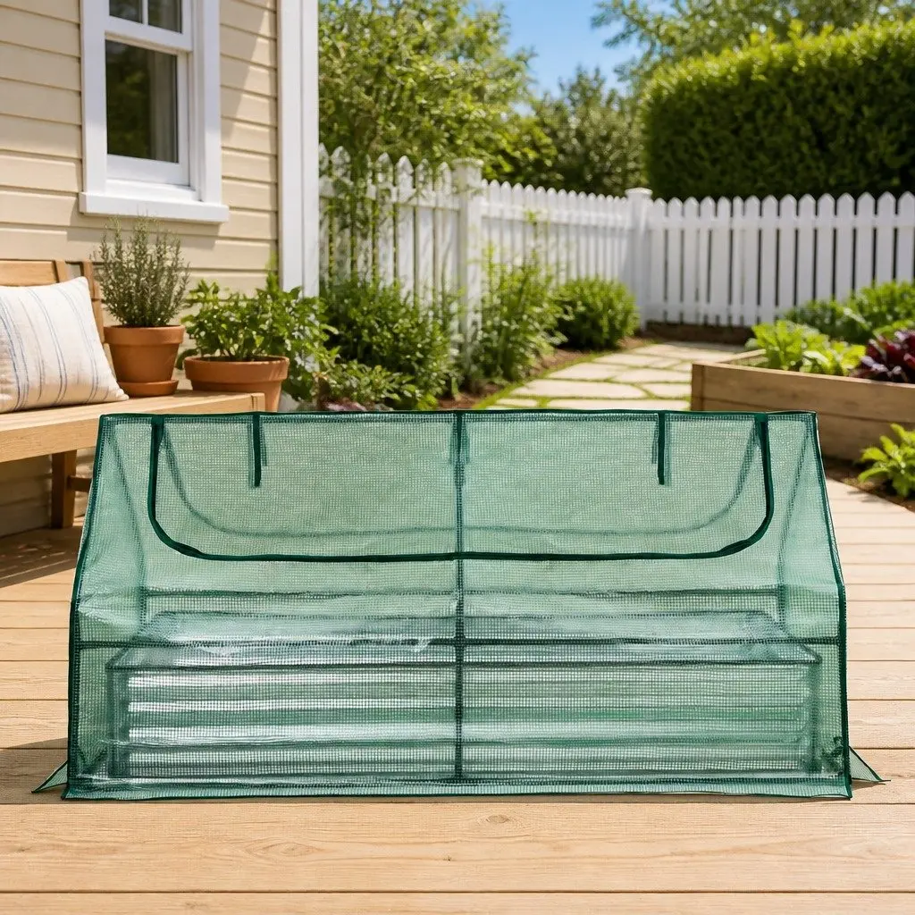 Raised Garden Bed 3 in 1 Galvanised Planter Box with Greenhouse Cover and Ventilation Windows for Outdoor Use