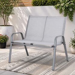 2-Seat Outdoor Bench Steel Frame Garden Patio Lounge Chair Grey Relaxation