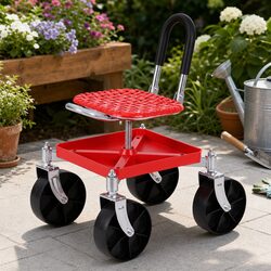 Garden Rolling Stool Seat 360 Swivel Height Adjustable Heavy Duty Work Bench Red