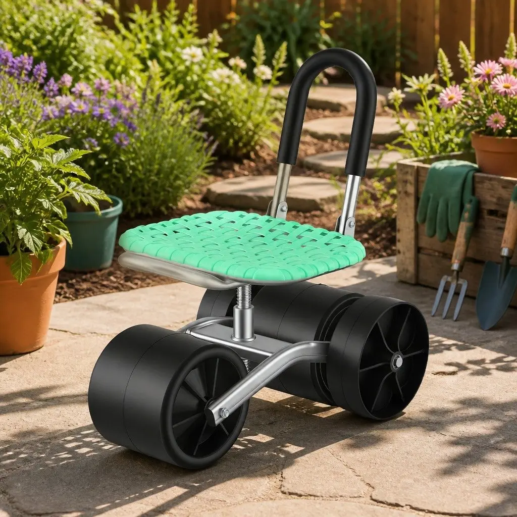 Garden Work Seat 360° Swivel Adjustable Height All-Terrain Wheels