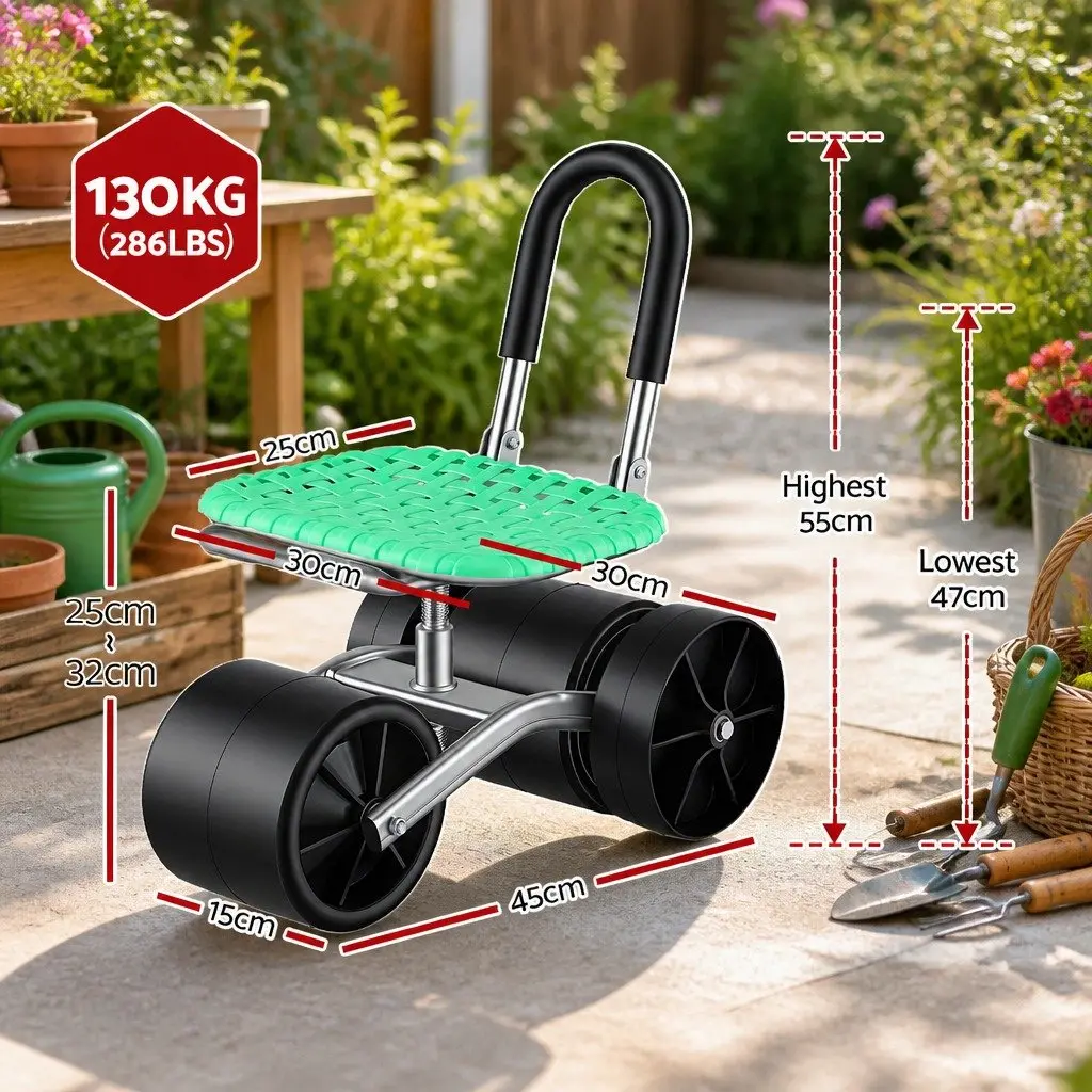 Garden Work Seat 360° Swivel Adjustable Height All-Terrain Wheels