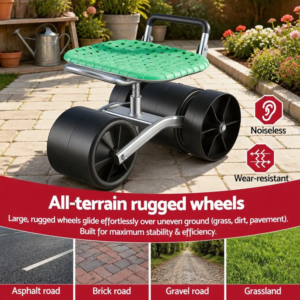 Garden Work Seat 360° Swivel Adjustable Height All-Terrain Wheels