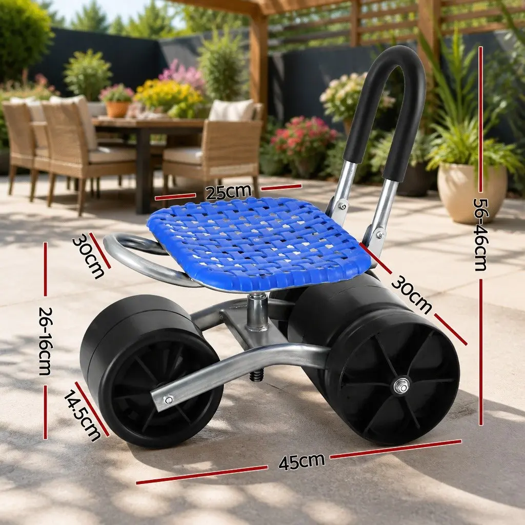 Garden Stool Seat Foldable Height Adjustable 360 Rotation Blue