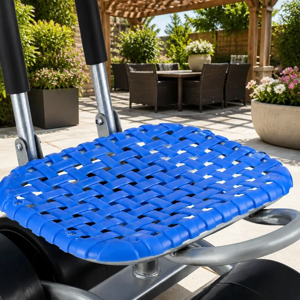 Garden Stool Seat Foldable Height Adjustable 360 Rotation Blue