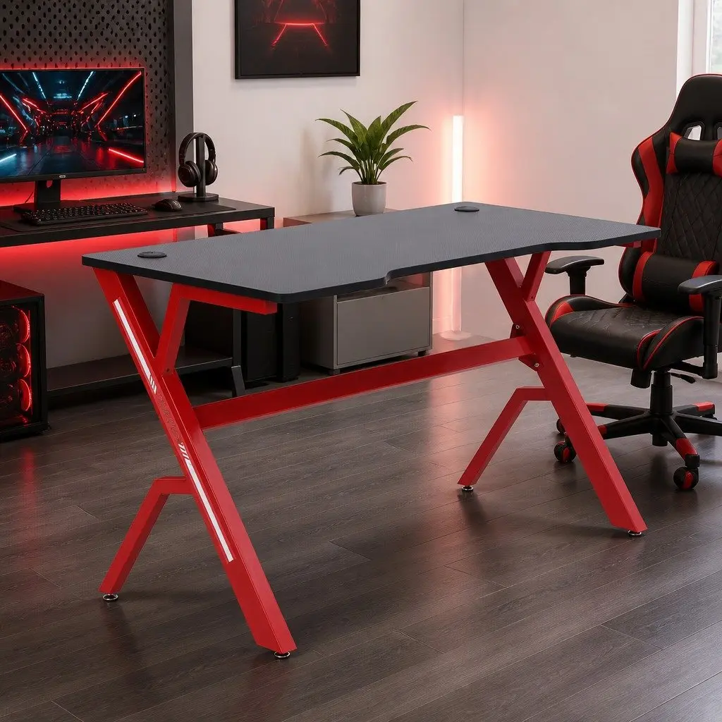 Gaming Desk 120cm Carbon Fibre Spacious Table for Office and Gaming Setup Red Black