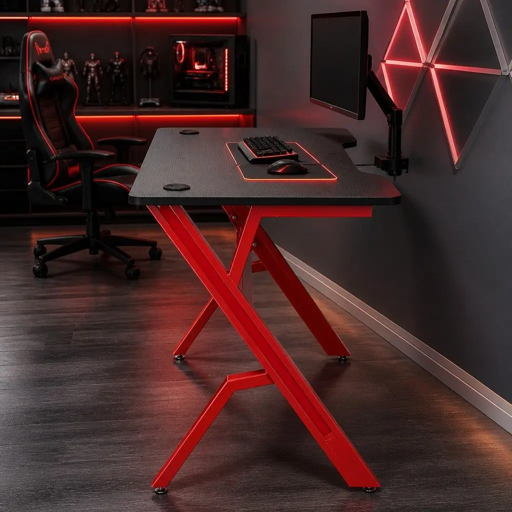 Gaming Desk 120cm Carbon Fibre Spacious Table for Office and Gaming Setup Red Black