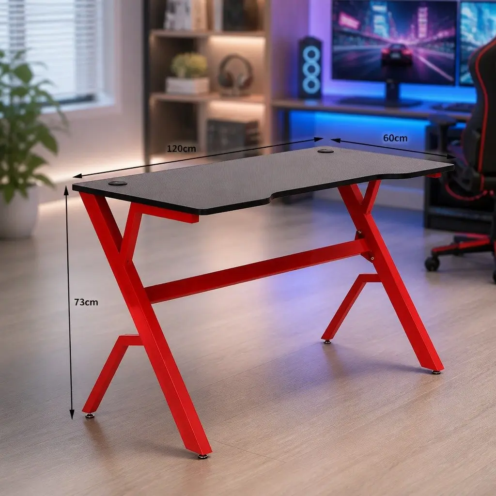 Gaming Desk 120cm Carbon Fibre Spacious Table for Office and Gaming Setup Red Black