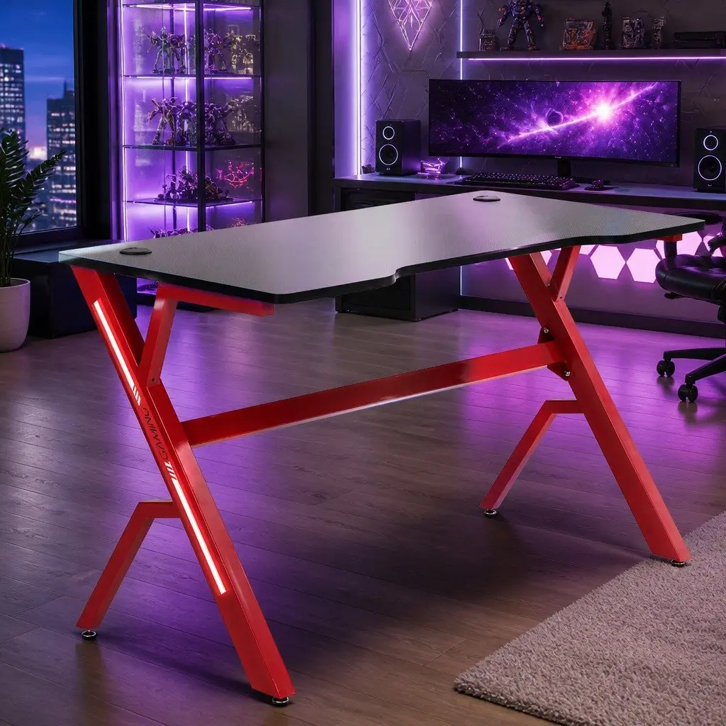 Gaming Desk 120cm Carbon Fibre Spacious Table for Office and Gaming Setup Red Black