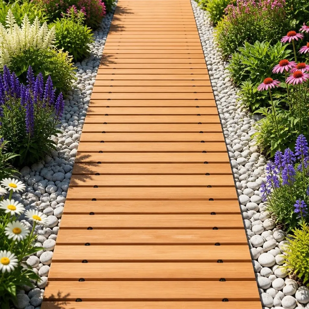 Garden Pathway Walkway 8FT Flexible Roll-Out Wooden Outdoor Brown Anti-Slip